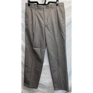 Lee Mens Gray Khaki Wrinkle Resistant Flat Front Pleated Pants 36x30 Pockets
